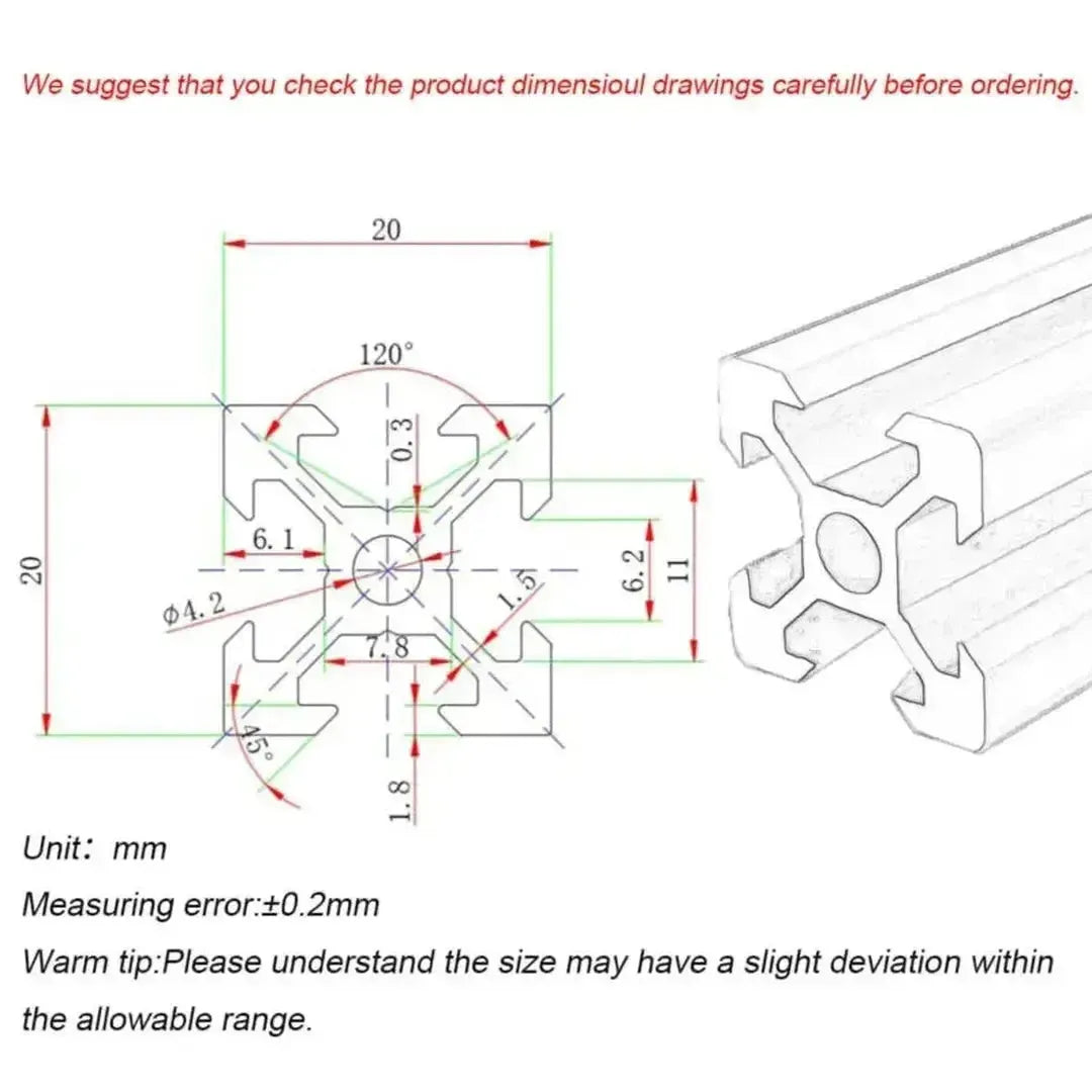 2020 V-slot Aluminium Extrusion Black