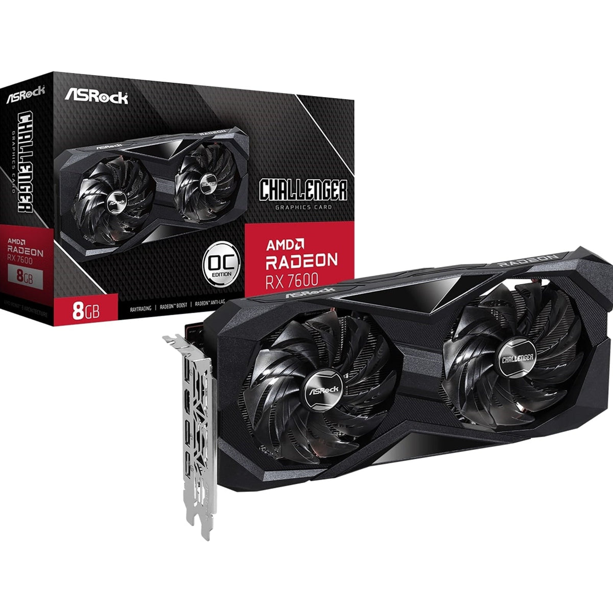 ASRock AMD Radeon RX 7600 Challenger 8GB OC Graphics Card, 8GB GDDR6, 2048 Streams, 2695 MHz Boost Clock, Dual Fan, 3x DisplayPorts / 1x HDMI Port