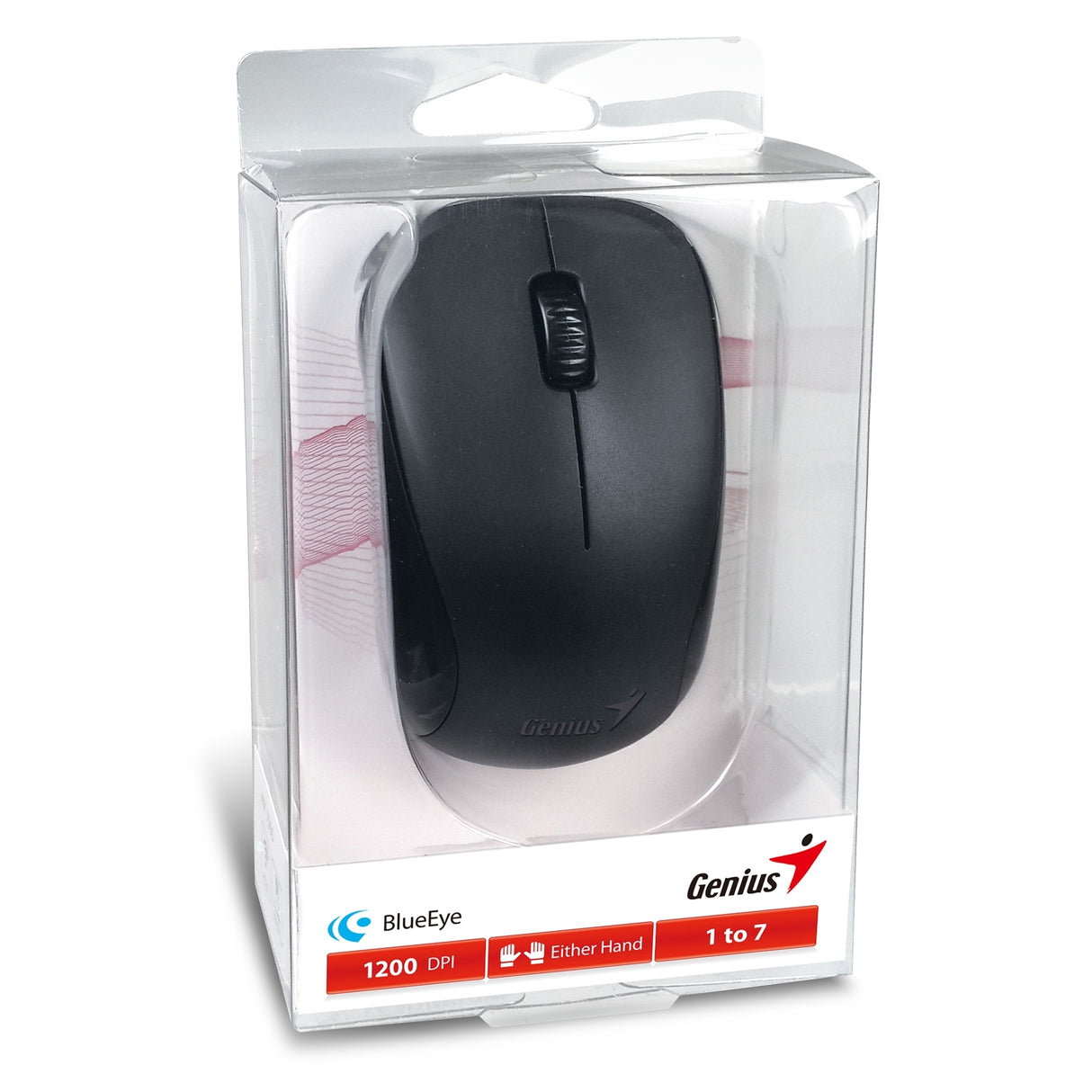 Genius NX-7000 Wireless Mouse, 2.4 GHz with USB Pico Receiver, Adjustable DPI levels up to 1200 DPI, 3 Button with Scroll Wheel, Ambidextrous Design, Black
