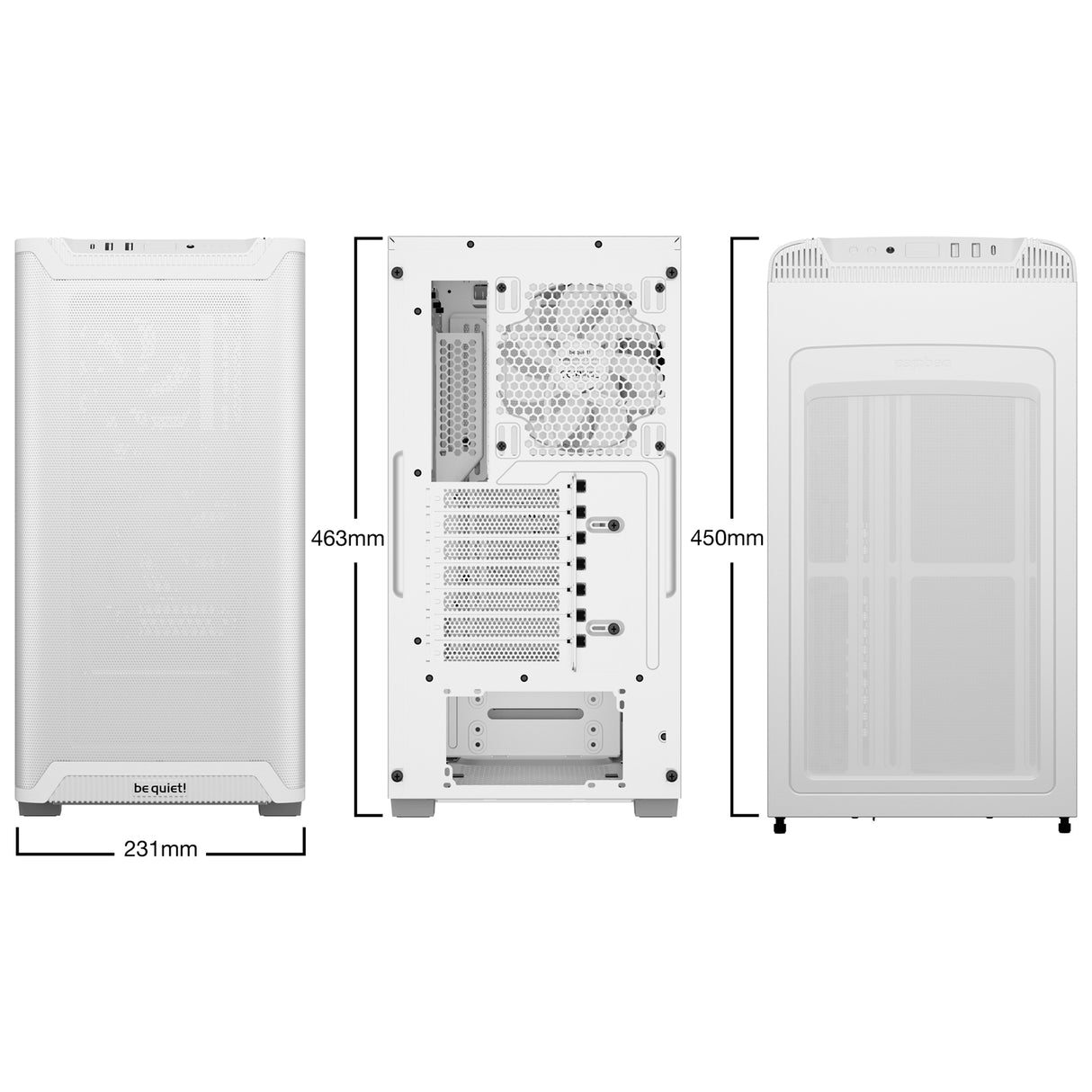 be quiet! Pure Base 501 Airflow Window White ATX Mid Tower Case with USB-A, USB-C, 2 x Pure Wings 2 140mm Black PWM Fans, Sleek Front Panel and Airflow Cover
