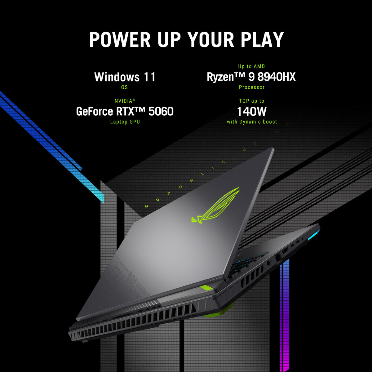 ASUS ROG Strix G16 G614PM-RV065W AMD Ryzen™ 9 8940HX Laptop 40.6 cm (16") WUXGA 16 GB DDR5-SDRAM 1 TB SSD NVIDIA GeForce RTX 5060 Wi-Fi 6E (802.11ax) Windows 11 Home Black, Grey