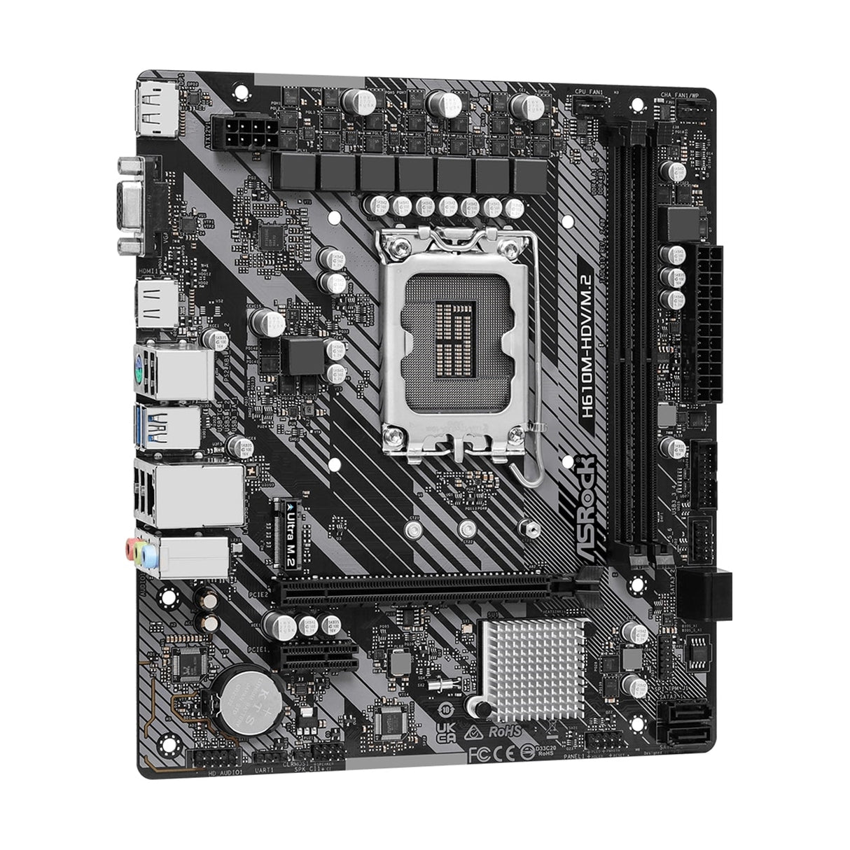 ASRock H610M-HDV/M.2 R2.0 Super Alloy Intel 1700 Socket Motherboard, Micro-ATX, 2x DDR4 Slots, 1x M.2 Socket, GbE LAN, 1x D-Sub / 1x DisplayPort / 1x HDMI Port