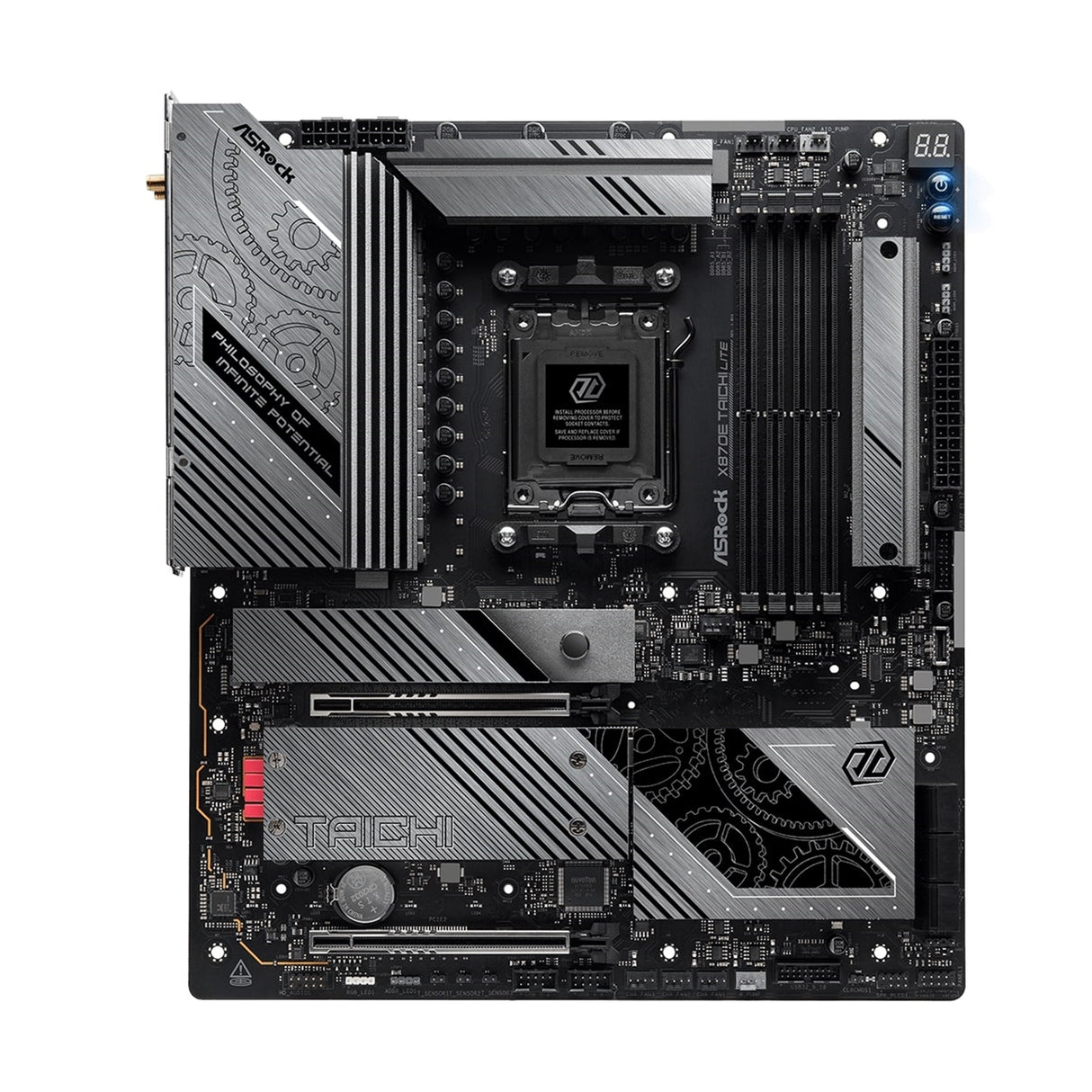 ASRock X870E TAICHI LITE AMD AM5 Socket Motherboard, E-ATX, 4x DDR5 Slots, 4x M.2 Sockets, Fitted I/O Shield, 5GbE LAN, Wi-Fi 7, 1x HDMI Port / 2x USB-C (USB4)
