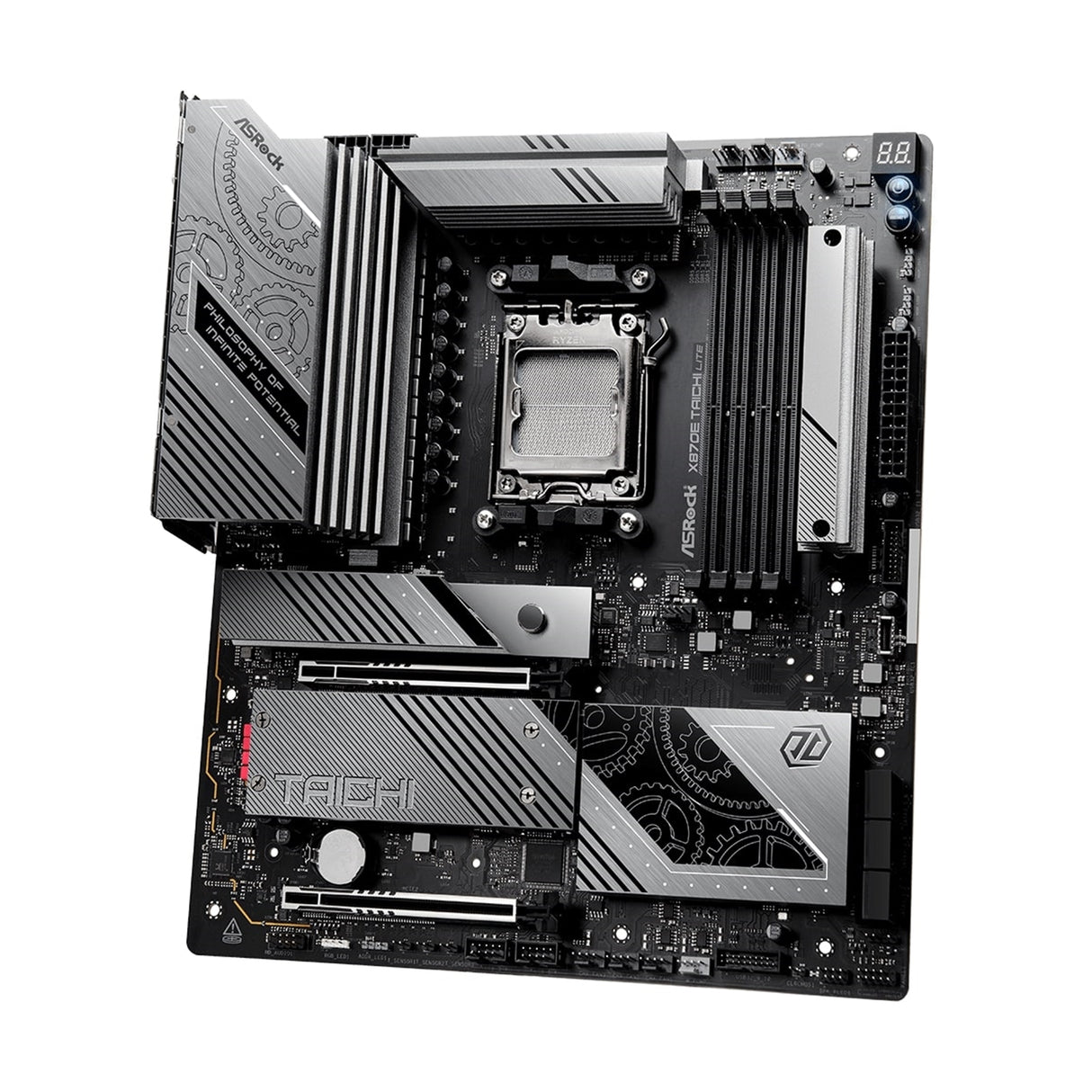 ASRock X870E TAICHI LITE AMD AM5 Socket Motherboard, E-ATX, 4x DDR5 Slots, 4x M.2 Sockets, Fitted I/O Shield, 5GbE LAN, Wi-Fi 7, 1x HDMI Port / 2x USB-C (USB4)