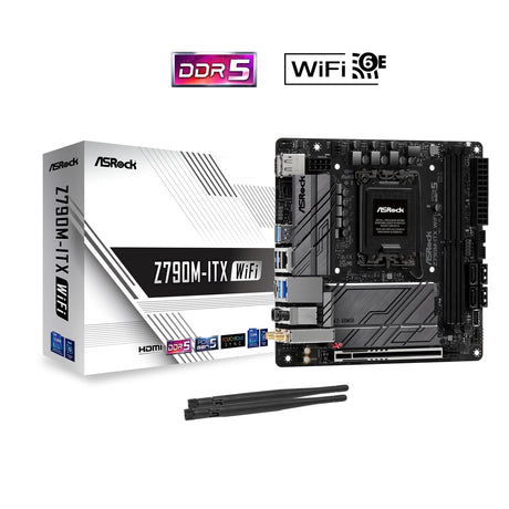 ASRock Z790M-ITX WiFi Intel 1700 Socket Motherboard, Mini-ITX, 2x DDR5 Slots, 2x M.2 Sockets, 2.5GbE + 1GbE LAN, Wi-Fi 6E, 1x DisplayPort / 1x HDMI Port