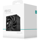 DeepCool FD12 120mm Case Fan 3-Pack, PWM Control, High Airflow, Low Noise, Hydro Bearing, Black, Anti-Vibration Pads, 4-Pin Connector