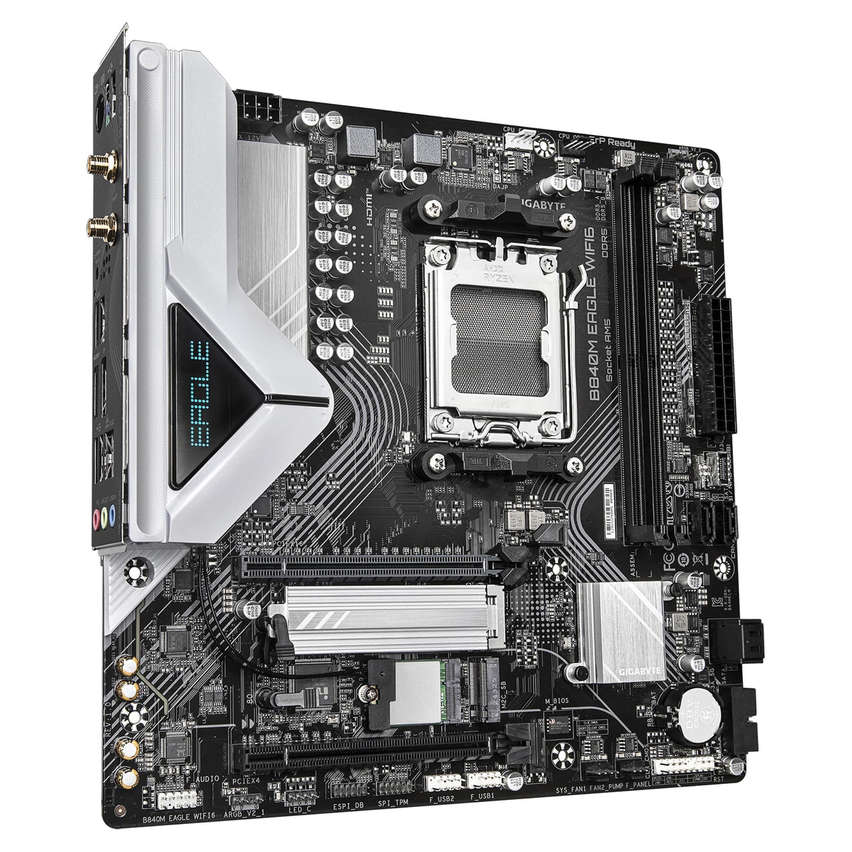 Gigabyte B840M EAGLE WIFI6 AMD AM5 Socket Motherboard, Micro-ATX, 2x DDR5 Slots, 2x M.2 Socket, Fitted I/O Shield, 2.5GbE LAN, Wi-Fi 6, 1x DisplayPort / 1x HDMI Port