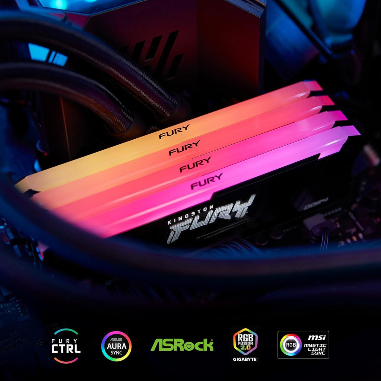 Kingston FURY Beast KF432C16BB2AK2/32 32GB (2x 16GB) DIMM System Memory, 3200MHz, DDR4, CL16, Black, RGB, Intel XMP