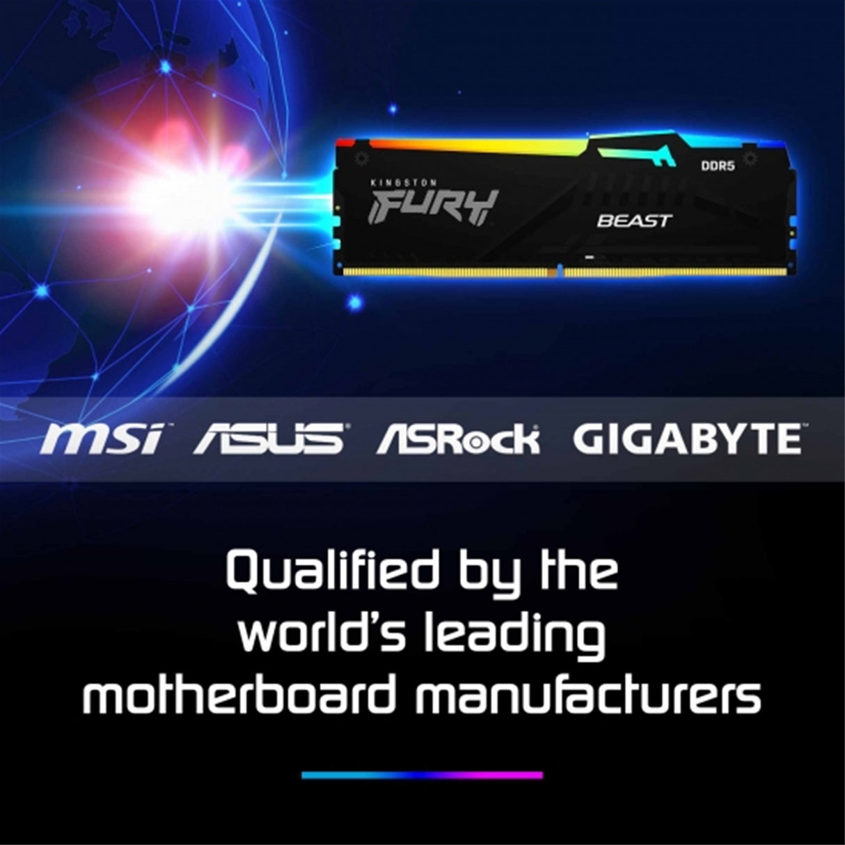Kingston FURY Beast KF560C36BBE2A-32 32GB (1x 32GB) DIMM System Memory, 6000MHz, DDR5, CL36, Black, RGB, Intel XMP, AMD EXPO