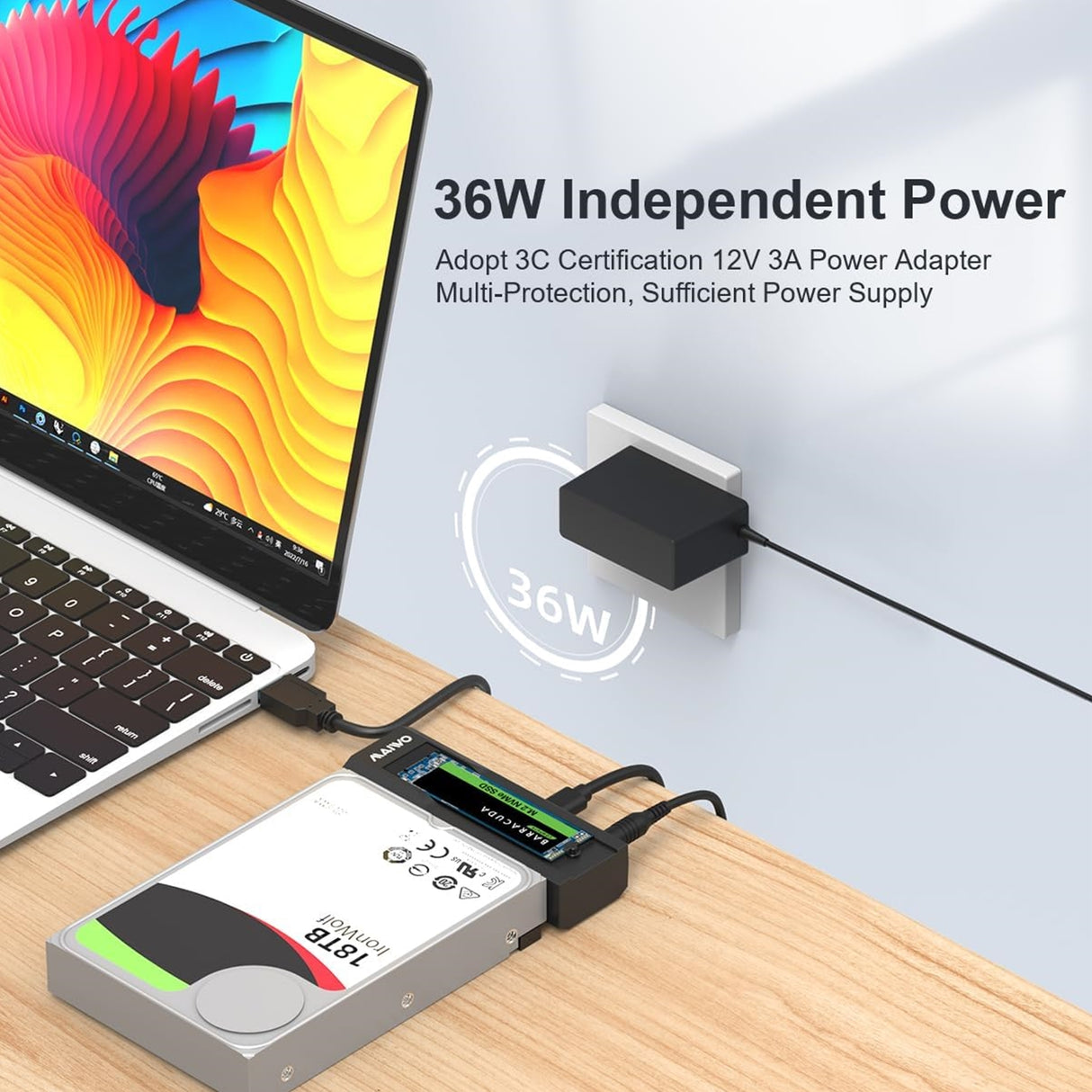 Maiwo USB Type-C, Dual Bay HDD/NVMe M2 SSD 10Gbps Clone Converter For 2.5" and 3.5" SATA, Clone SATA to NVMe Instantly