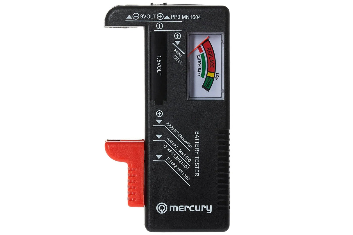 Universal Analogue Battery Tester for AA, AAA, C, D, 9V PP3 & Coin Button Cells