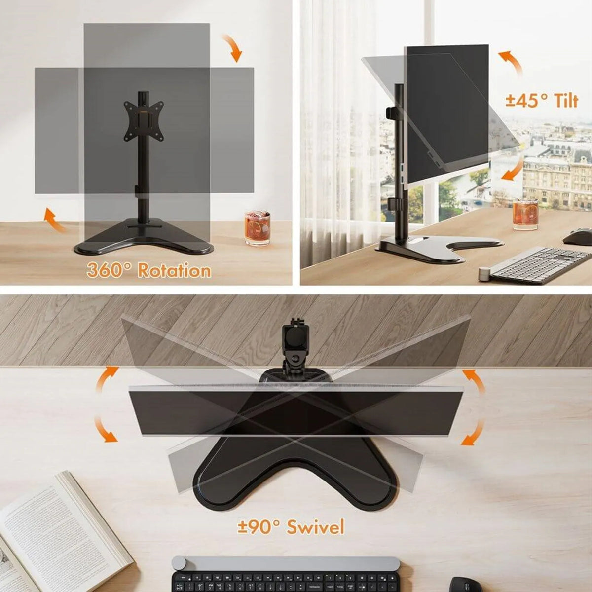 VonHaus Single Monitor Mount and Stand for 13-32 Inch Screens, VESA dimensions 75x75mm and 100x100mm