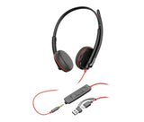 HP Poly Blackwire 3225 Stereo USB-C Headset +3.5mm Plug +USB-C/A Adapter